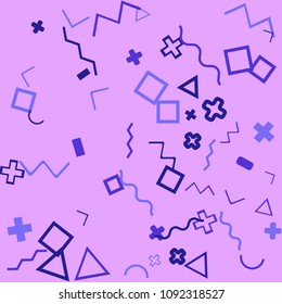 Memphis background.  Retro background with different  color figures for poster or card. Abstract memphis background with geometric colorful figures for your design. Vector texture.