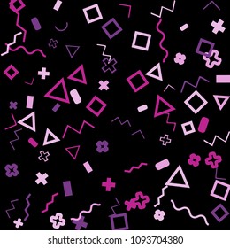 Memphis background.  Retro background with different color figures for poster or print. Memphis background with figures of different forms and colors for your design. Vector texture.