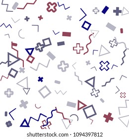 Memphis background.  Retro background with different color figures for mobile application or poster. Memphis background with figures of different forms and colors for your design. Vector texture.