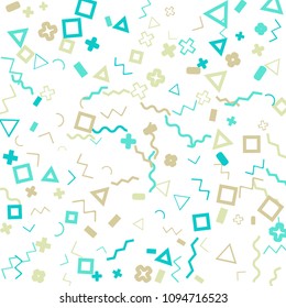 Memphis background.  Retro background with different color figures for print or mobile application. Memphis background with figures of different forms and colors for your design. Vector texture.