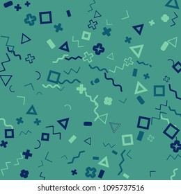 Memphis background.  Retro background with different  color figures for poster or card. Abstract memphis background with geometric colorful figures for your design. Vector texture.