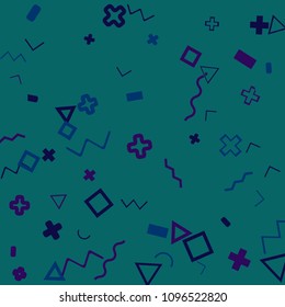 Memphis background.  Retro background with different  color figures for card or banner. Abstract memphis background with geometric colorful figures for your design. Vector texture.