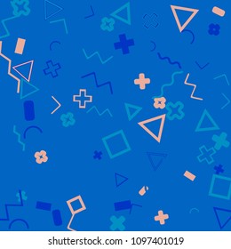 Memphis background.  Retro background with different  color figures for print or card. Abstract memphis background with geometric colorful figures for your design. Vector texture.