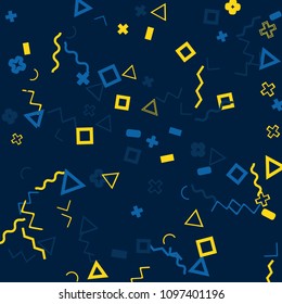 Memphis background.  Retro background with different  color figures for card or banner. Abstract memphis background with geometric colorful figures for your design. Vector texture.