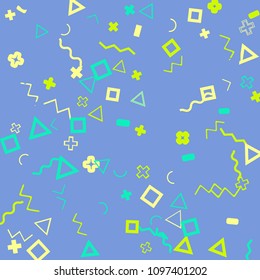 Memphis background.  Retro background with different  color figures for mobile application or card. Abstract memphis background with geometric colorful figures for your design. Vector texture.