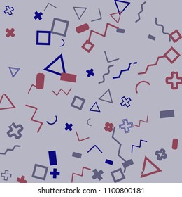 Memphis background.  Retro background with different  color figures for print or card. Abstract memphis background with geometric colorful figures for your design. Vector texture.