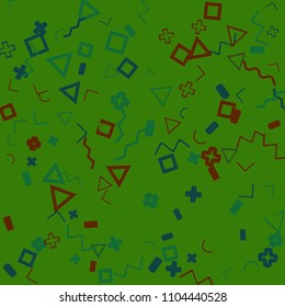 Memphis background.  Retro background with different  color figures for poster or card. Abstract memphis background with geometric colorful figures for your design. Vector texture.