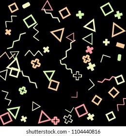 Memphis background.  Retro background with different color figures for print or mobile application. Memphis background with figures of different forms and colors for your design. Vector texture.