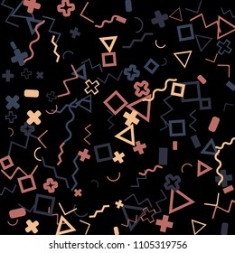 Memphis background.  Retro background with different color figures for poster or print. Memphis background with figures of different forms and colors for your design. Vector texture.