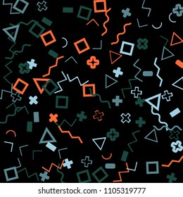 Memphis background.  Retro background with different color figures for print or mobile application. Memphis background with figures of different forms and colors for your design. Vector texture.