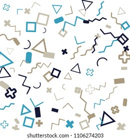 Memphis background.  Retro background with different color figures for poster or print. Memphis background with figures of different forms and colors for your design. Vector texture.