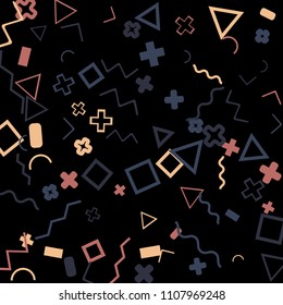 Memphis background.  Retro background with different color figures for card or banner. Memphis background with figures of different forms and colors for your design. Vector texture.