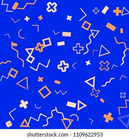 Memphis background.  Retro background with different  color figures for card or banner. Abstract memphis background with geometric colorful figures for your design. Vector texture.
