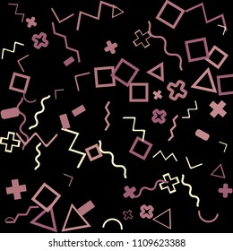 Memphis background.  Retro background with different color figures for poster or print. Memphis background with figures of different forms and colors for your design. Vector texture.