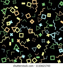 Memphis background.  Retro background with different color figures for mobile application or poster. Memphis background with figures of different forms and colors for your design. Vector texture.