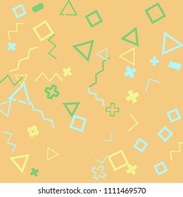 Memphis background.  Retro background with different  color figures for card or banner. Abstract memphis background with geometric colorful figures for your design. Vector texture.
