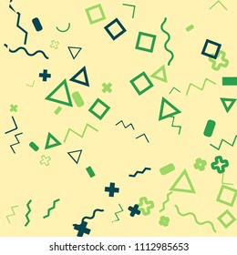 Memphis background.  Retro background with different  color figures for card or banner. Abstract memphis background with geometric colorful figures for your design. Vector texture.