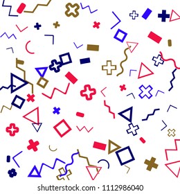Memphis background.  Retro background with different color figures for print or mobile application. Memphis background with figures of different forms and colors for your design. Vector texture.