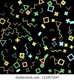 Memphis background.  Retro background with different color figures for mobile application or poster. Memphis background with figures of different forms and colors for your design. Vector texture.