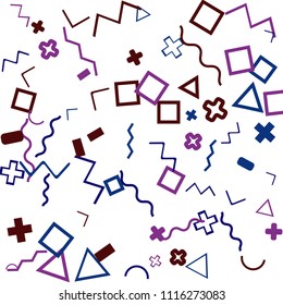 Memphis background.  Retro background with different color figures for card or banner. Memphis background with figures of different forms and colors for your design. Vector texture.