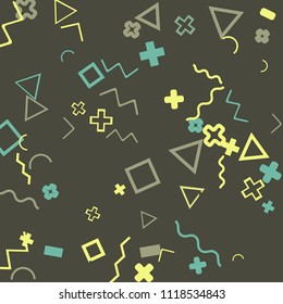 Memphis background.  Retro background with different  color figures for print or card. Abstract memphis background with geometric colorful figures for your design. Vector texture.