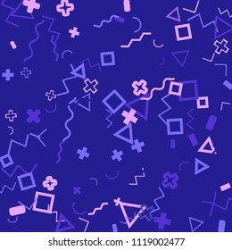 Memphis background.  Retro background with different  color figures for poster or card. Abstract memphis background with geometric colorful figures for your design. Vector texture.
