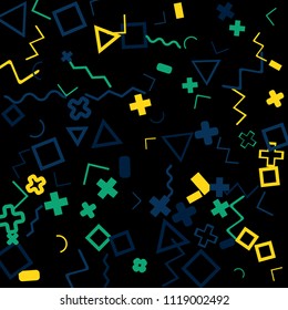 Memphis background.  Retro background with different color figures for print or mobile application. Memphis background with figures of different forms and colors for your design. Vector texture.