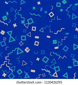 Memphis background.  Retro background with different  color figures for print or card. Abstract memphis background with geometric colorful figures for your design. Vector texture.