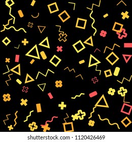 Memphis background.  Retro background with different color figures for mobile application or poster. Memphis background with figures of different forms and colors for your design. Vector texture.