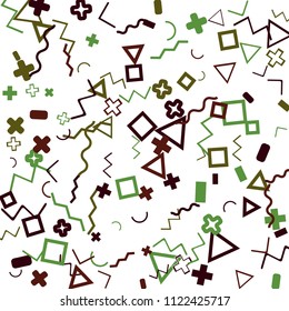 Memphis background.  Retro background with different color figures for card or banner. Memphis background with figures of different forms and colors for your design. Vector texture.