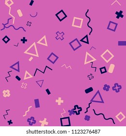 Memphis background.  Retro background with different  color figures for poster or card. Abstract memphis background with geometric colorful figures for your design. Vector texture.