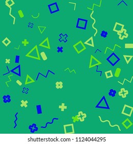 Memphis background.  Retro background with different  color figures for poster or card. Abstract memphis background with geometric colorful figures for your design. Vector texture.