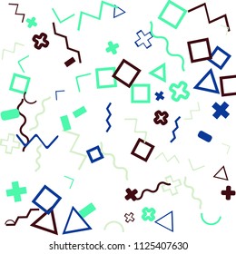 Memphis background.  Retro background with different color figures for mobile application or poster. Memphis background with figures of different forms and colors for your design. Vector texture.