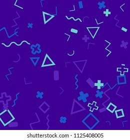Memphis background.  Retro background with different  color figures for print or card. Abstract memphis background with geometric colorful figures for your design. Vector texture.