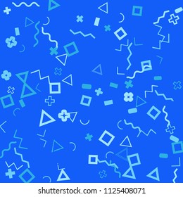Memphis background.  Retro background with different  color figures for poster or card. Abstract memphis background with geometric colorful figures for your design. Vector texture.