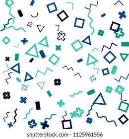 Memphis background.  Retro background with different color figures for print or mobile application. Memphis background with figures of different forms and colors for your design. Vector texture.