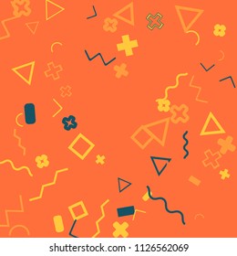 Memphis background.  Retro background with different  color figures for poster or card. Abstract memphis background with geometric colorful figures for your design. Vector texture.