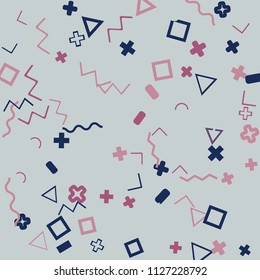 Memphis background.  Retro background with different  color figures for print or card. Abstract memphis background with geometric colorful figures for your design. Vector texture.