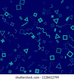 Memphis background.  Retro background with different  color figures for poster or card. Abstract memphis background with geometric colorful figures for your design. Vector texture.