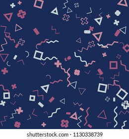 Memphis background.  Retro background with different  color figures for print or card. Abstract memphis background with geometric colorful figures for your design. Vector texture.