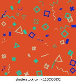 Memphis background.  Retro background with different  color figures for mobile application or card. Abstract memphis background with geometric colorful figures for your design. Vector texture.