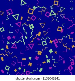 Memphis background.  Retro background with different  color figures for mobile application or card. Abstract memphis background with geometric colorful figures for your design. Vector texture.
