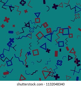 Memphis background.  Retro background with different  color figures for poster or card. Abstract memphis background with geometric colorful figures for your design. Vector texture.