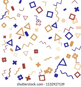 Memphis background.  Retro background with different color figures for poster or print. Memphis background with figures of different forms and colors for your design. Vector texture.
