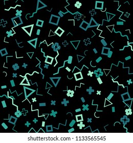 Memphis background.  Retro background with different color figures for card or banner. Memphis background with figures of different forms and colors for your design. Vector texture.