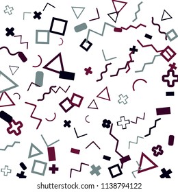 Memphis background.  Retro background with different color figures for card or banner. Memphis background with figures of different forms and colors for your design. Vector texture.