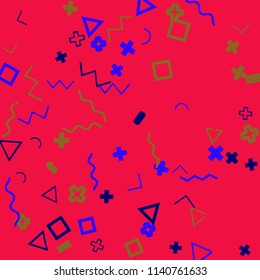 Memphis background.  Retro background with different  color figures for poster or card. Abstract memphis background with geometric colorful figures for your design. Vector texture.