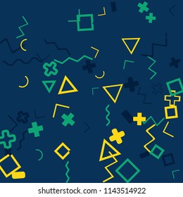 Memphis background.  Retro background with different  color figures for mobile application or card. Abstract memphis background with geometric colorful figures for your design. Vector texture.