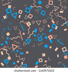 Memphis background.  Retro background with different  color figures for mobile application or card. Abstract memphis background with geometric colorful figures for your design. Vector texture.