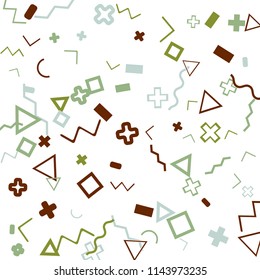 Memphis background.  Retro background with different color figures for print or mobile application. Memphis background with figures of different forms and colors for your design. Vector texture.